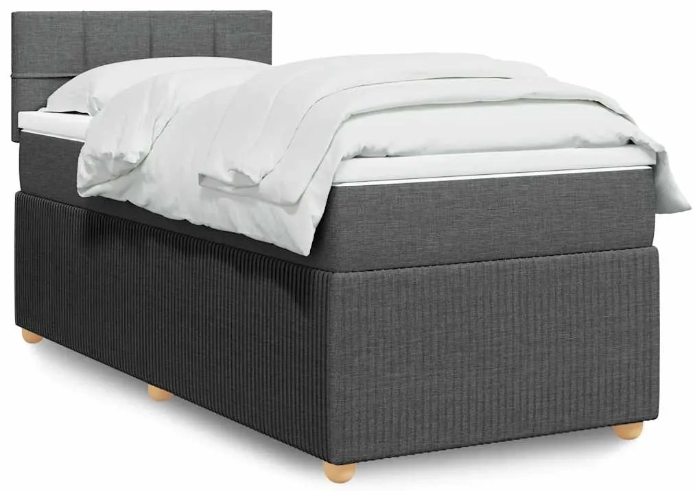 vidaXL Pat box spring cu saltea, gri închis, 100x200 cm, textil