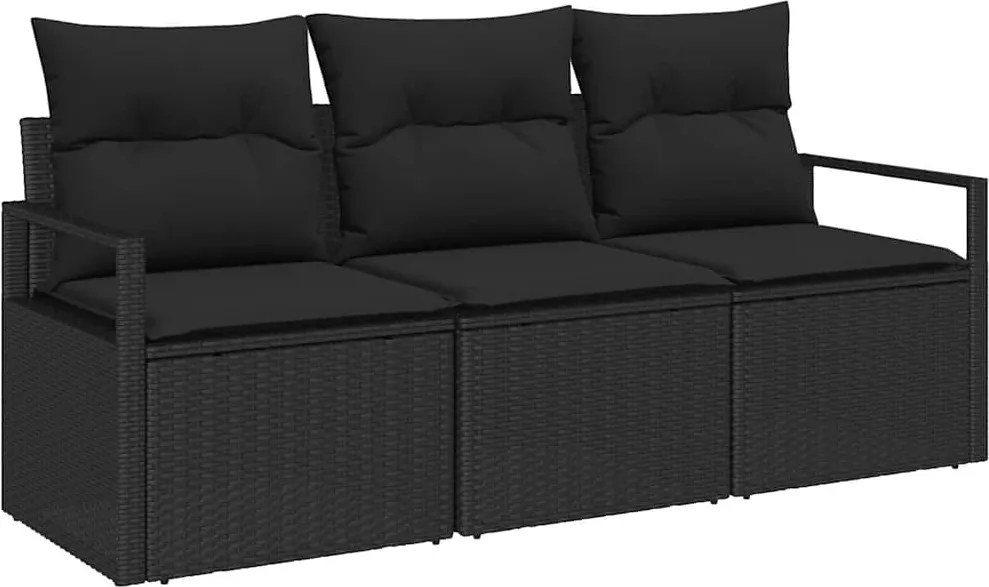 vidaXL Set de canapea 3 pcs Negru poliratan