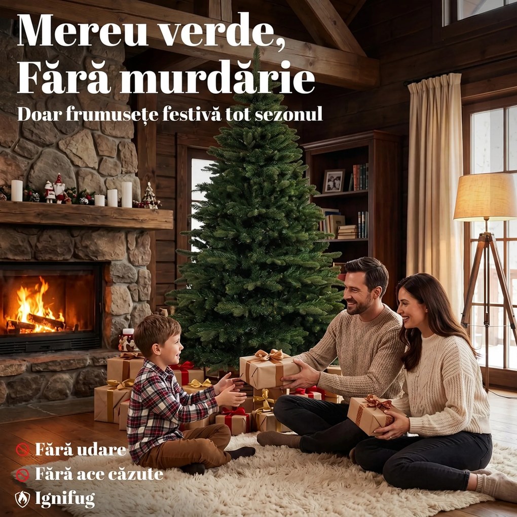HOMCOM Brad artificial de Crăciun Brad Nobil, 1161 ramuri, 210 cm, verde | Aosom Romania