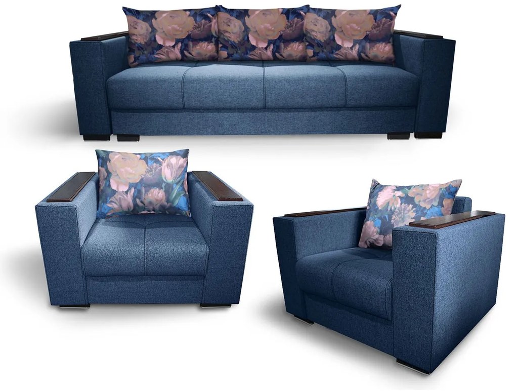 Set living canapea cu 2 fotolii 3+1+1 Solis N77 Albastru inchis