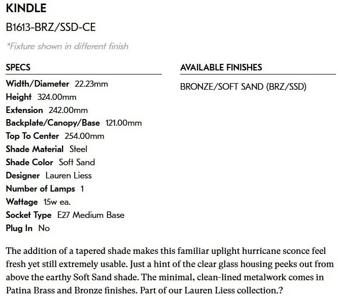 Aplica de perete LUX, Design Rustic, Bronz, Kindle B1613-BRZ/SSD-CE HVL