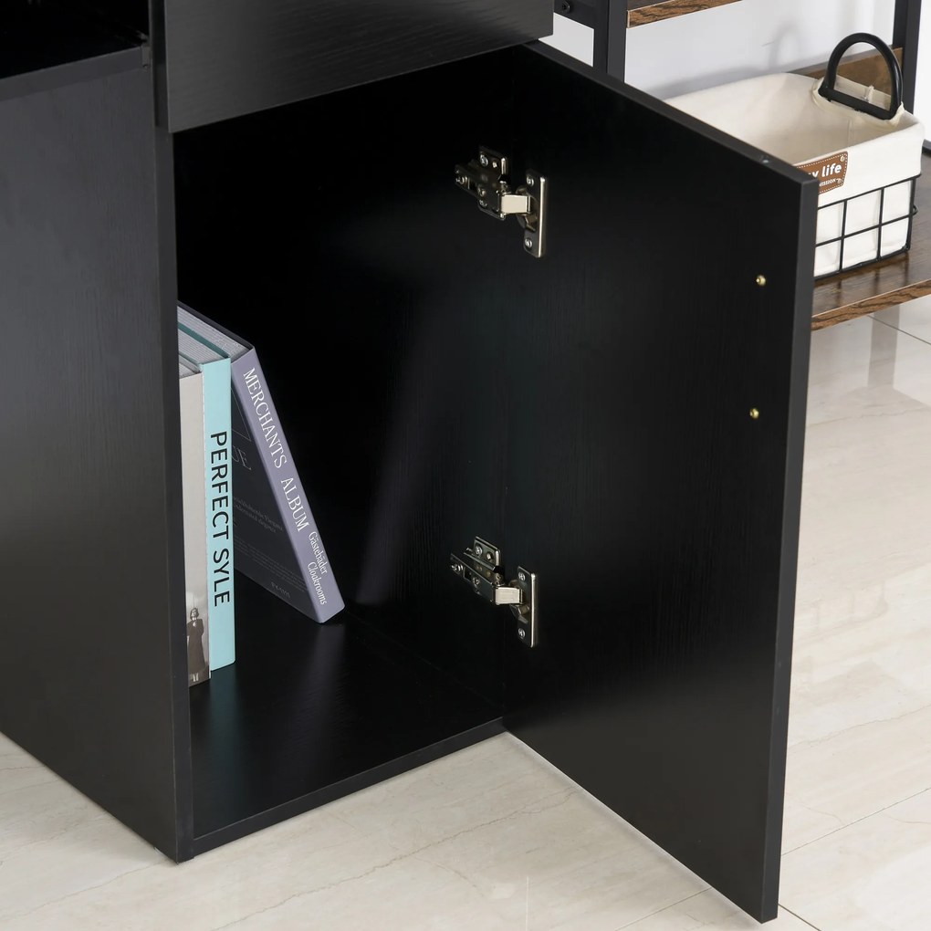 HOMCOM Masa de birou pentru PC Ergonomica cu Rafturi si Spatiu Tastatura Detasabila Neagra