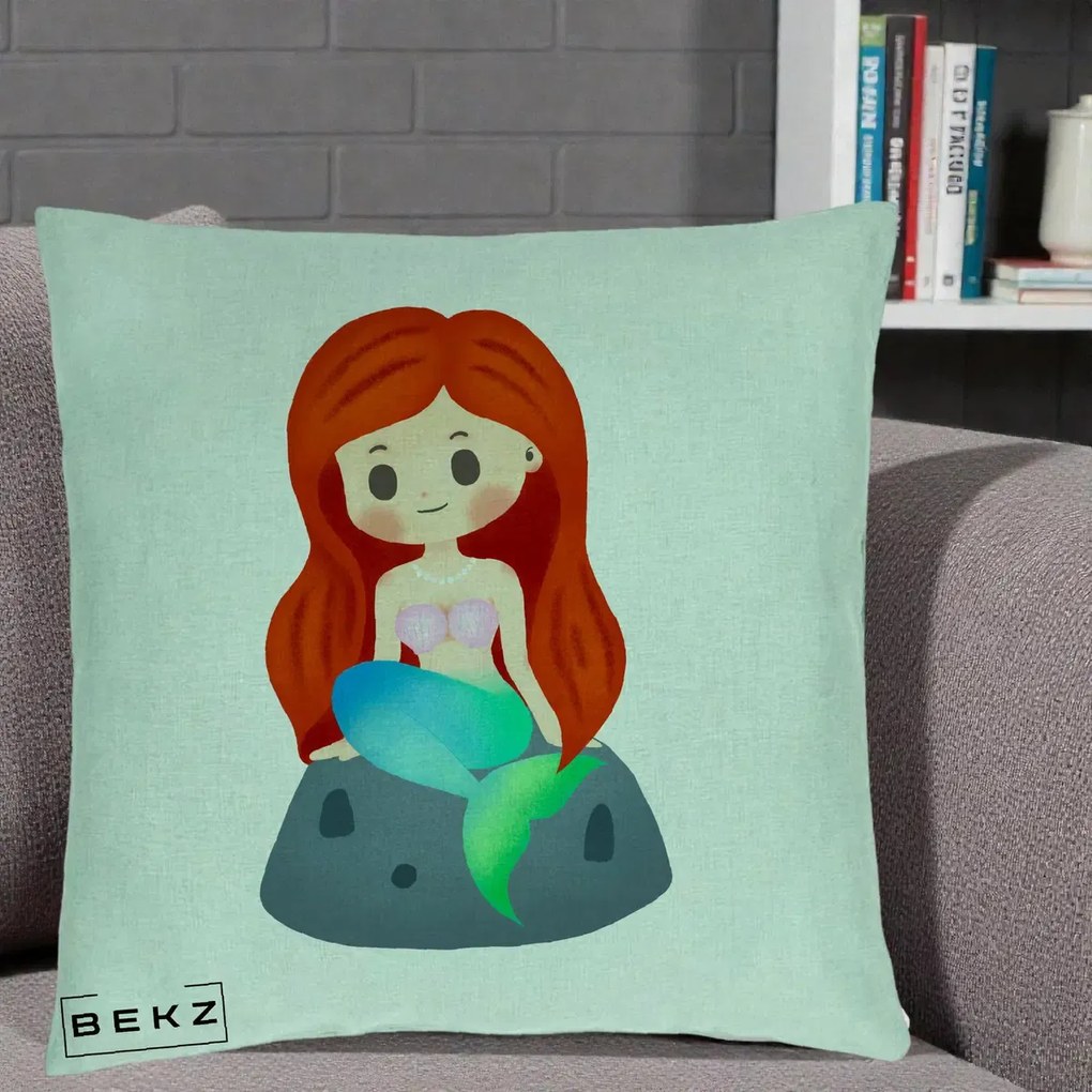 Perna Personalizata Sirena Kawaii Roscat, 40x40 cm, Verde Menta, Husa Detasabila, Perna Inclusa, BEKZ®