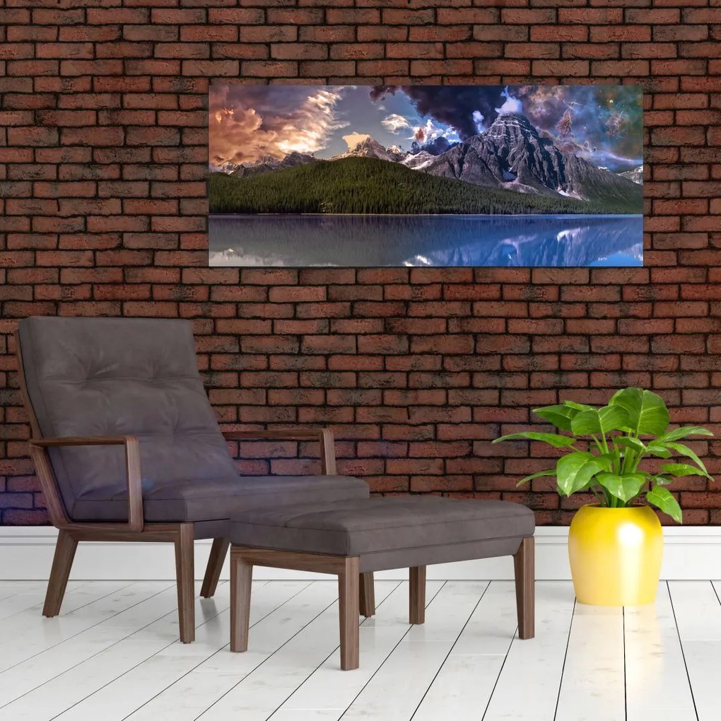 Tablou cu lac și munți (120x50 cm)
