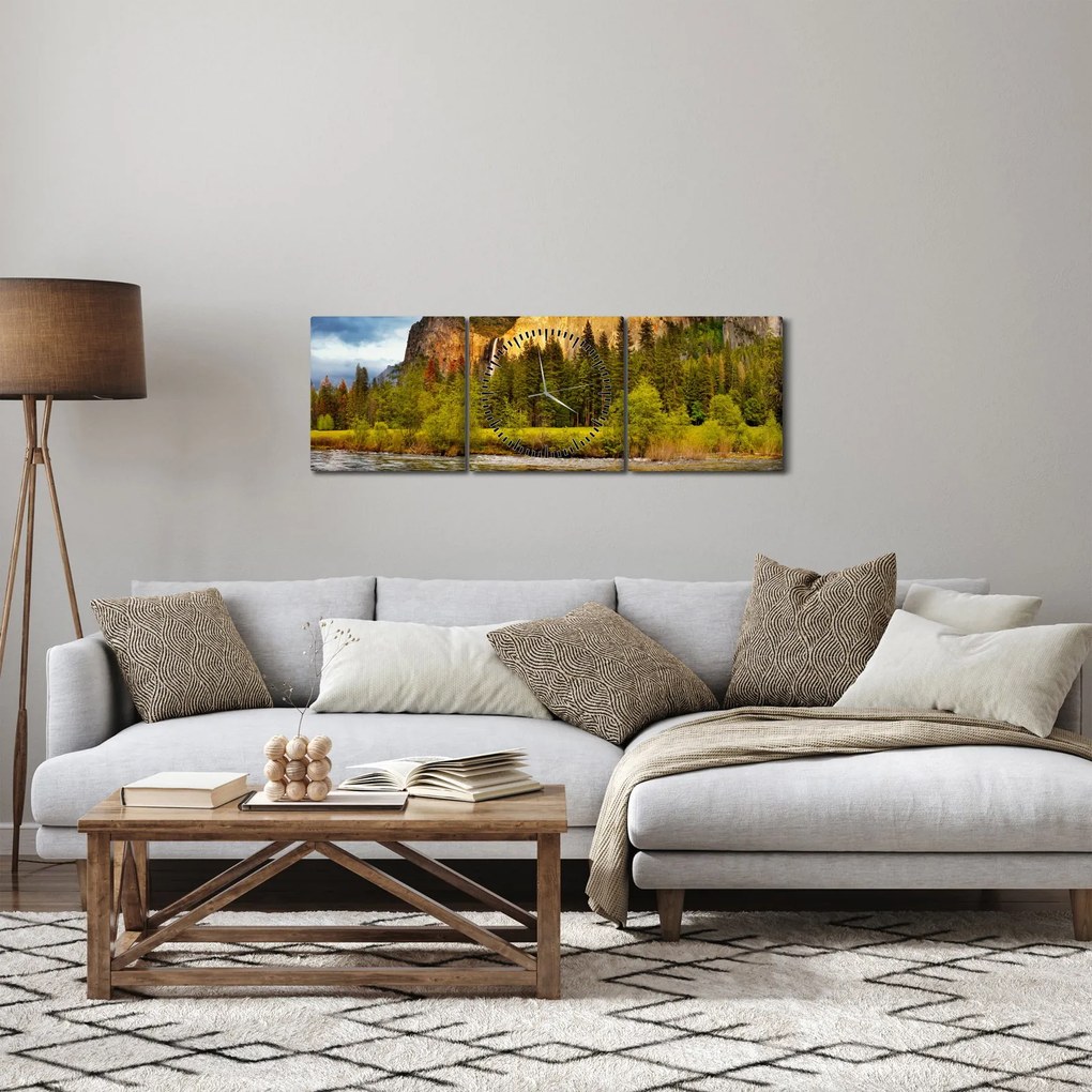 Tablou - Stânci lăngă lac (cu ceas) (90x30 cm)