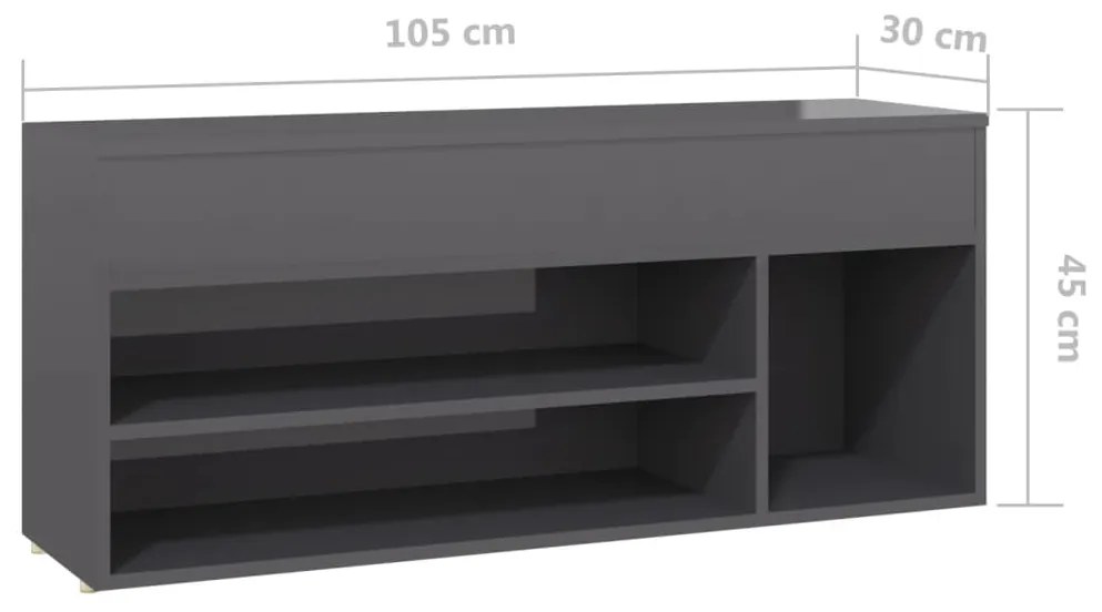 Bancheta pantofar, gri extralucios, 105x30x45 cm, PAL 1, gri foarte lucios, gri foarte lucios, 1
