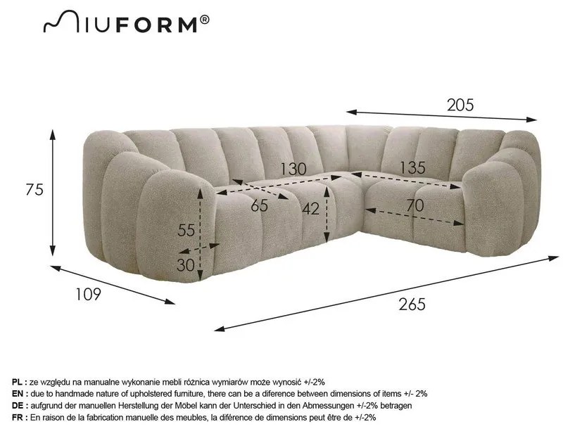 Colțar bej (cu colț pe partea dreaptă/în formă de ”L”) Shell – Miuform