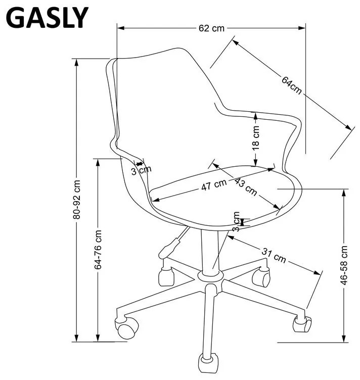 Scaun de birou Gasly roz H92 cm