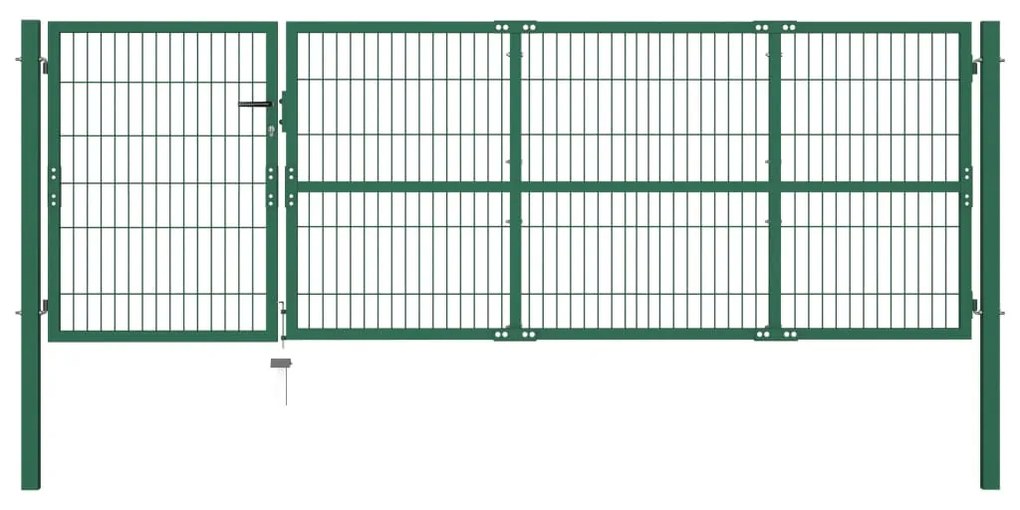 vidaXL Poartă gard de grădină cu stâlpi, verde, 350 x 100 cm, oțel