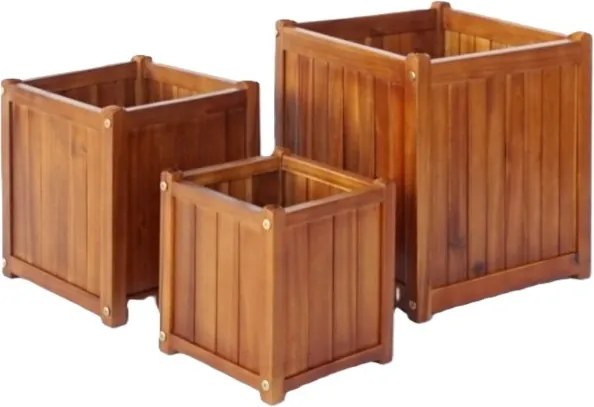 Set 3 suporturi pentru ghivece din lemn de acacia pentru exterior, finisaj natural, „Nature’s Edge”