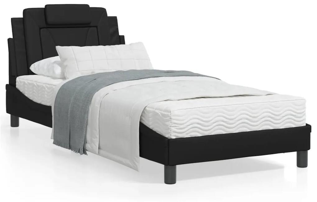 3213987 vidaXL Cadru de pat cu lumini LED, negru, 90x190 cm, piele ecologică