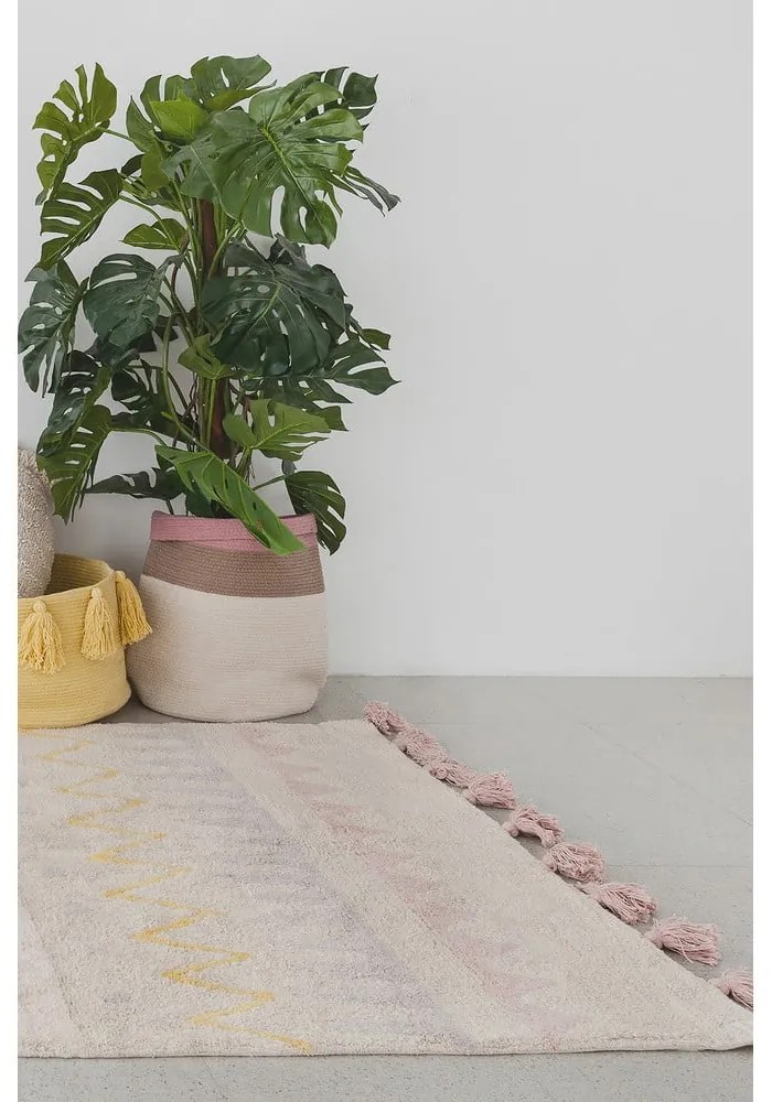 Covor pentru copii roz/crem lavabil/țesut manual din bumbac 140x200 cm Azteca Vintage Nude – Lorena Canals