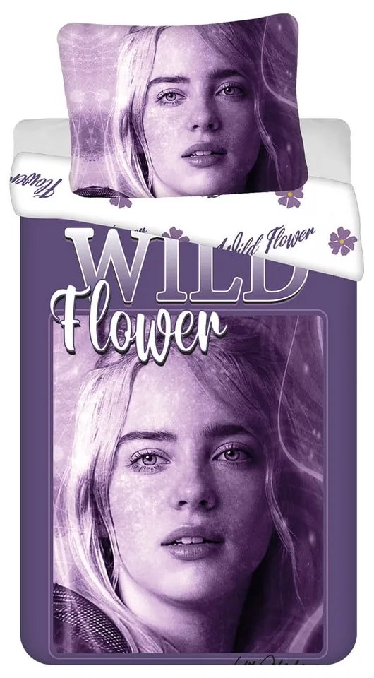 Lenjerie de pat pentru copii mov din bumbac pentru pat de o persoană 200x140 cm Billie Eilish – Jerry Fabrics