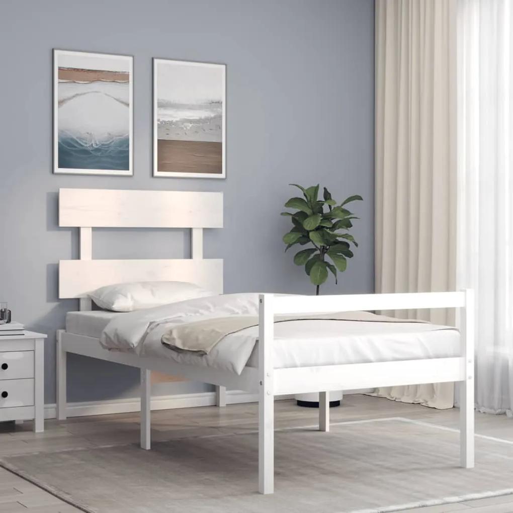 3195342 vidaXL Cadru de pat senior cu tăblie, 100x200 cm, alb, lemn masiv
