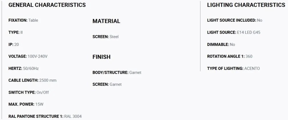 Veioza mobila directionabila MATILDA burgandy