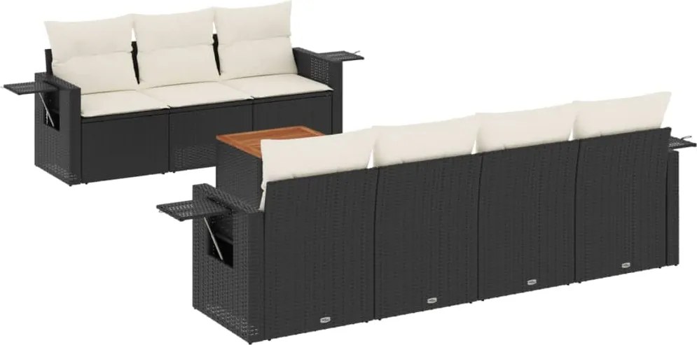 vidaXL Set mobilier de grădină cu perne, 8 piese, negru, poliratan