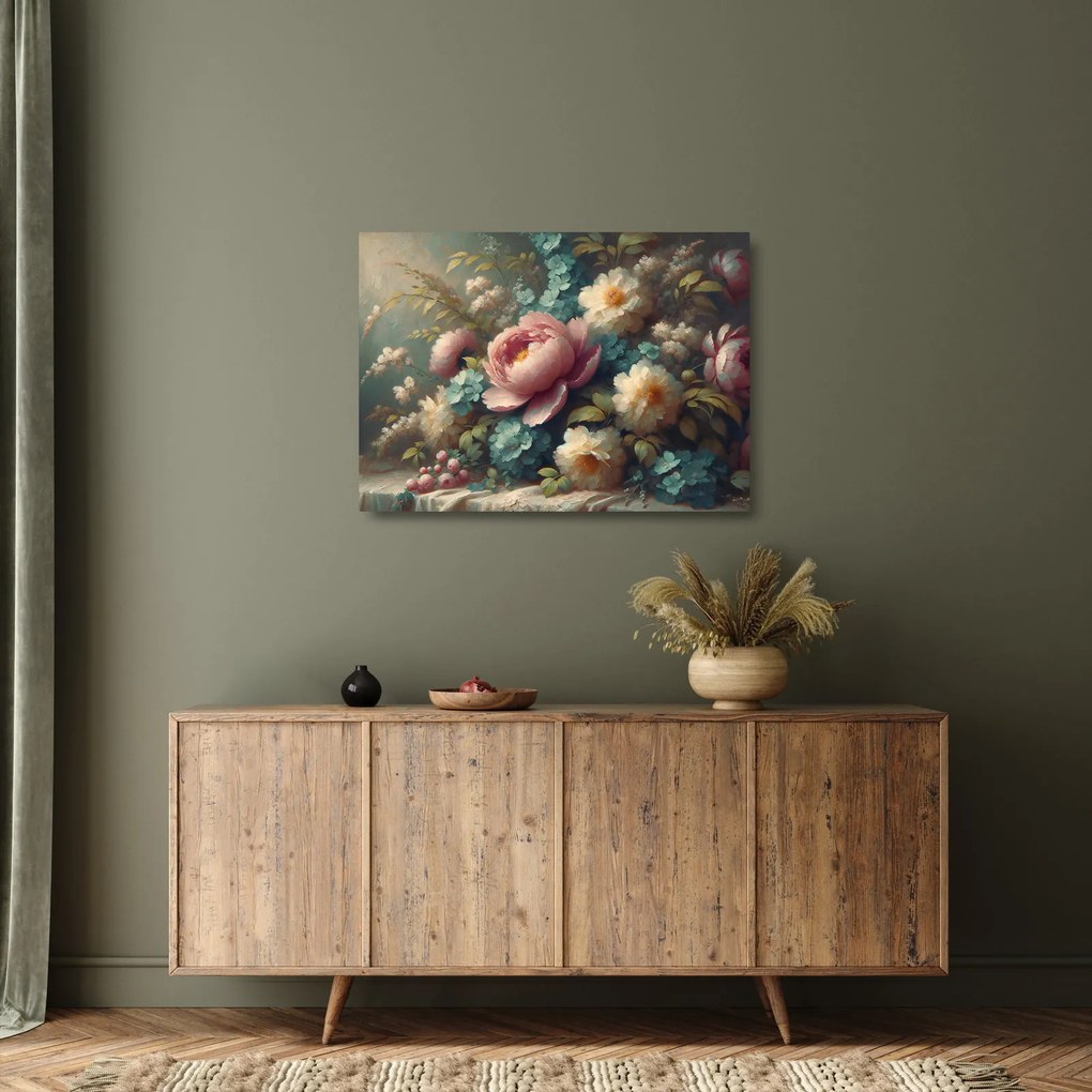 Tablou pe sticlă - Natură moartă cu flori - pictură (70x50 cm)