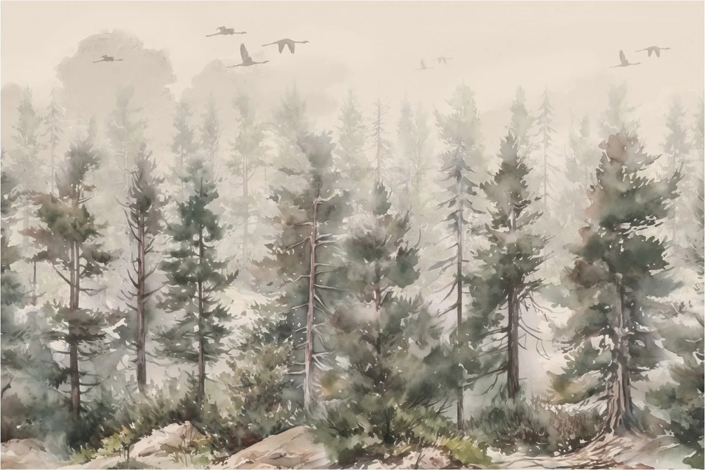 Tablou - Pădurea de pini I., aquarel (90x60 cm)