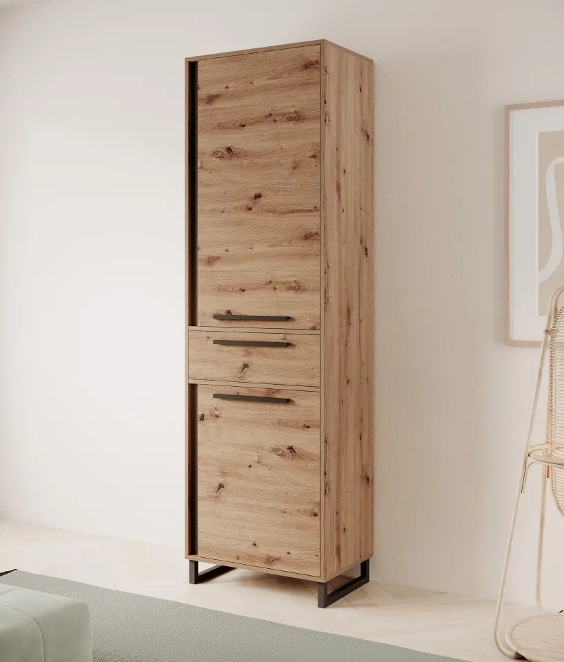 Dulap High ARIA – 60x40x200 cm – Stejar Artisan / Negru