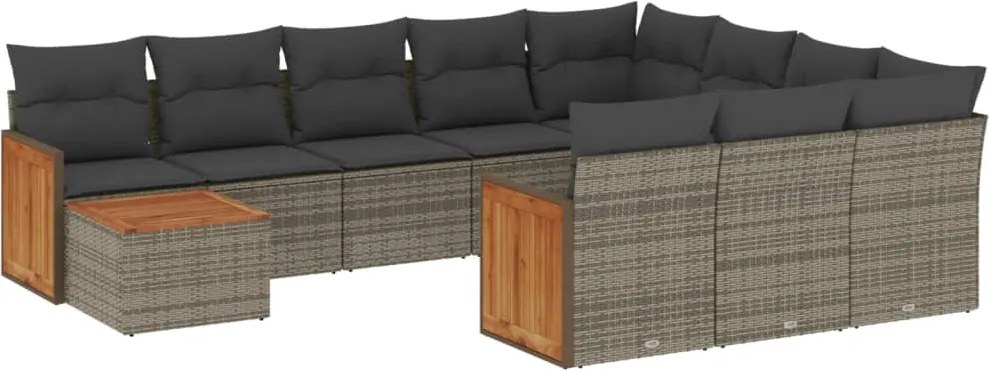 vidaXL Set canapele de grădină cu perne, 11 piese, gri, poliratan
