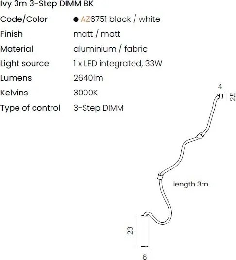 Aplica LED de perete XXL design modern IVY 3m 3-STEP DIMM