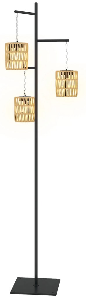 Outsunny Lampă de Exterior Solară cu 3 Lumini în Stil Boho cu Bază Pătrată, 45x45x178 cm, Negru | Aosom Romania