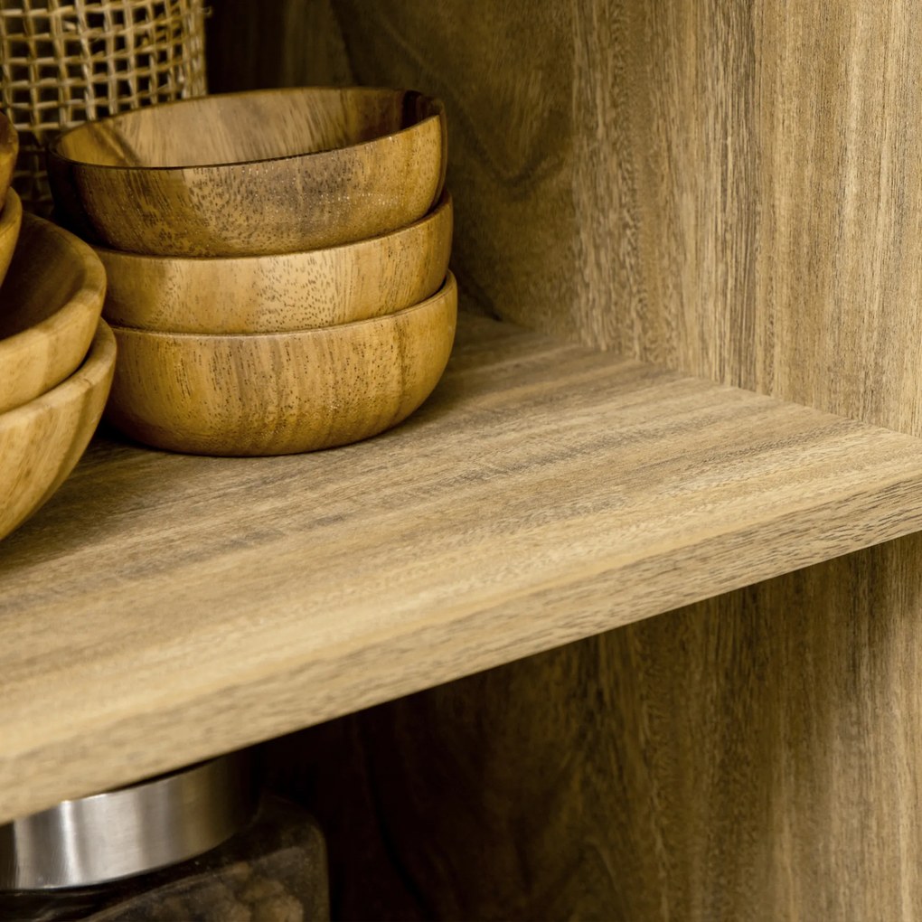 HOMCOM Bufet Mobilier Auxiliar de Bucătărie cu Ușă din Ratan și 2 Rafturi de Depozitare pentru Living 80x39x70 cm Natural | Aosom Romania