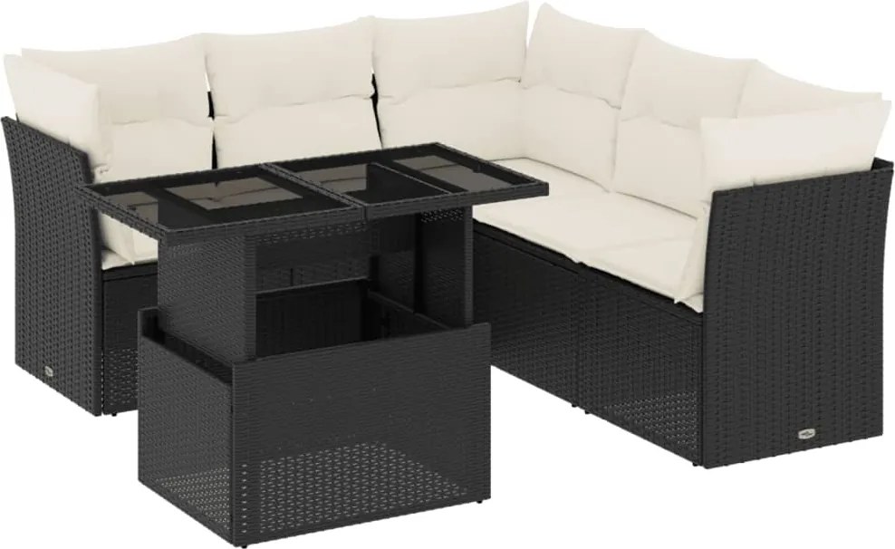 vidaXL Set mobilier de grădină cu perne, 6 piese, negru, poliratan