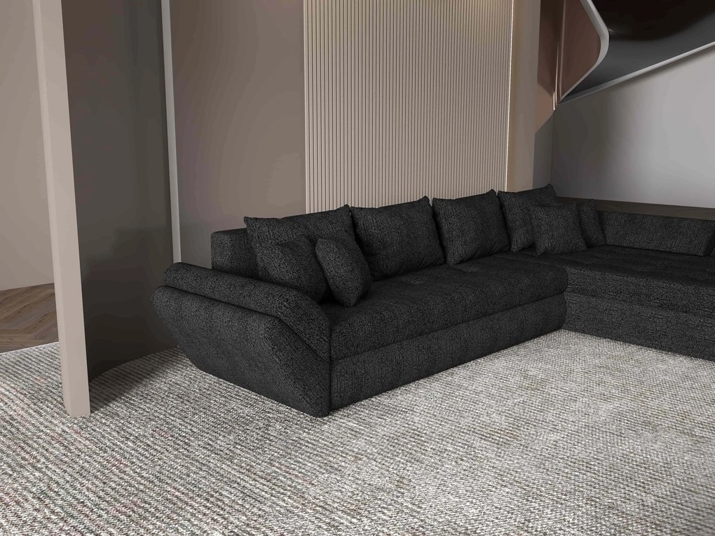 Colțar extensibil dumonde cu ladă de depozitare si sezut confortabil din spuma high-density, Loana XL Enjoy Negru II 335x185 cm