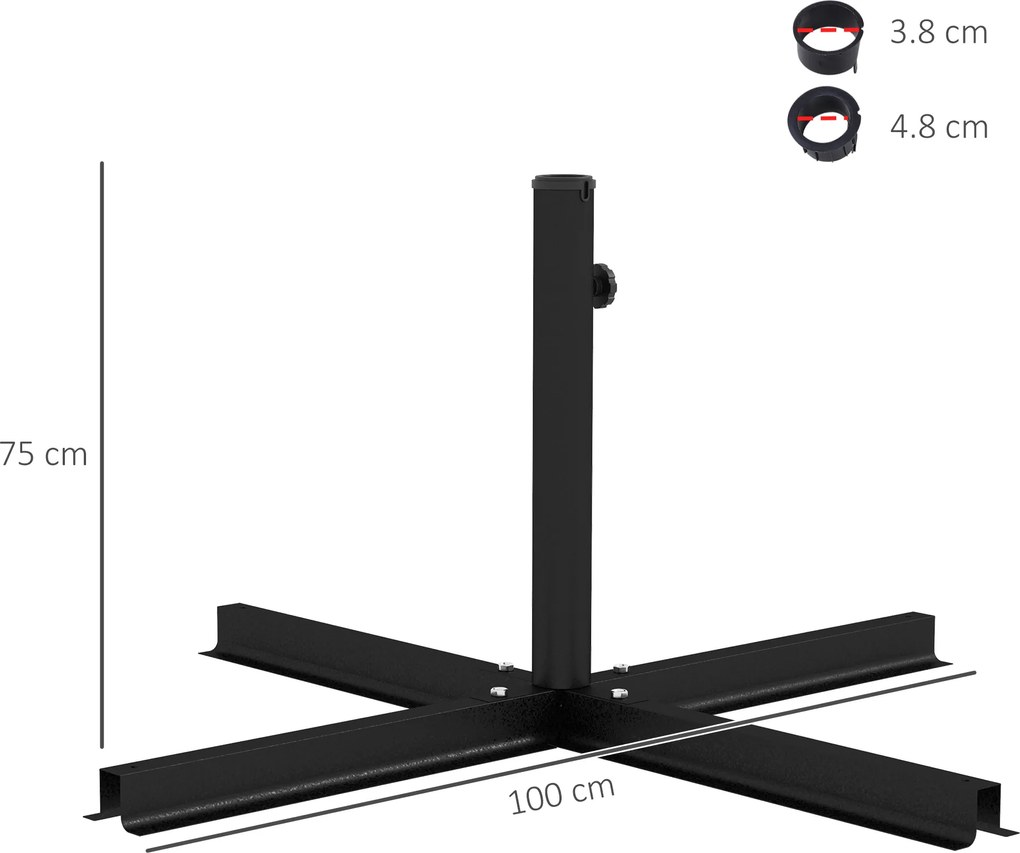 Outsunny Bază în Cruce pentru Umbrelă cu Stâlpi de Ø38/48 mm și Șurub Lateral, 100x100x75 cm, Negru | Aosom Romania