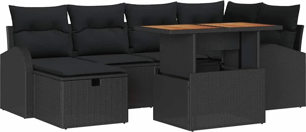 vidaXL Set de canapele pentru grădină 7 pcs Negru poliratan