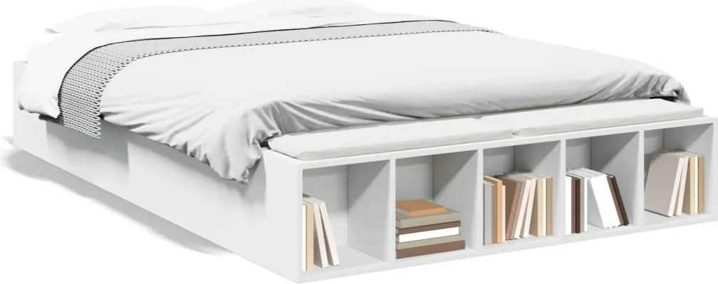 vidaXL Cadru de pat, alb ,135x190 cm, lemn prelucrat