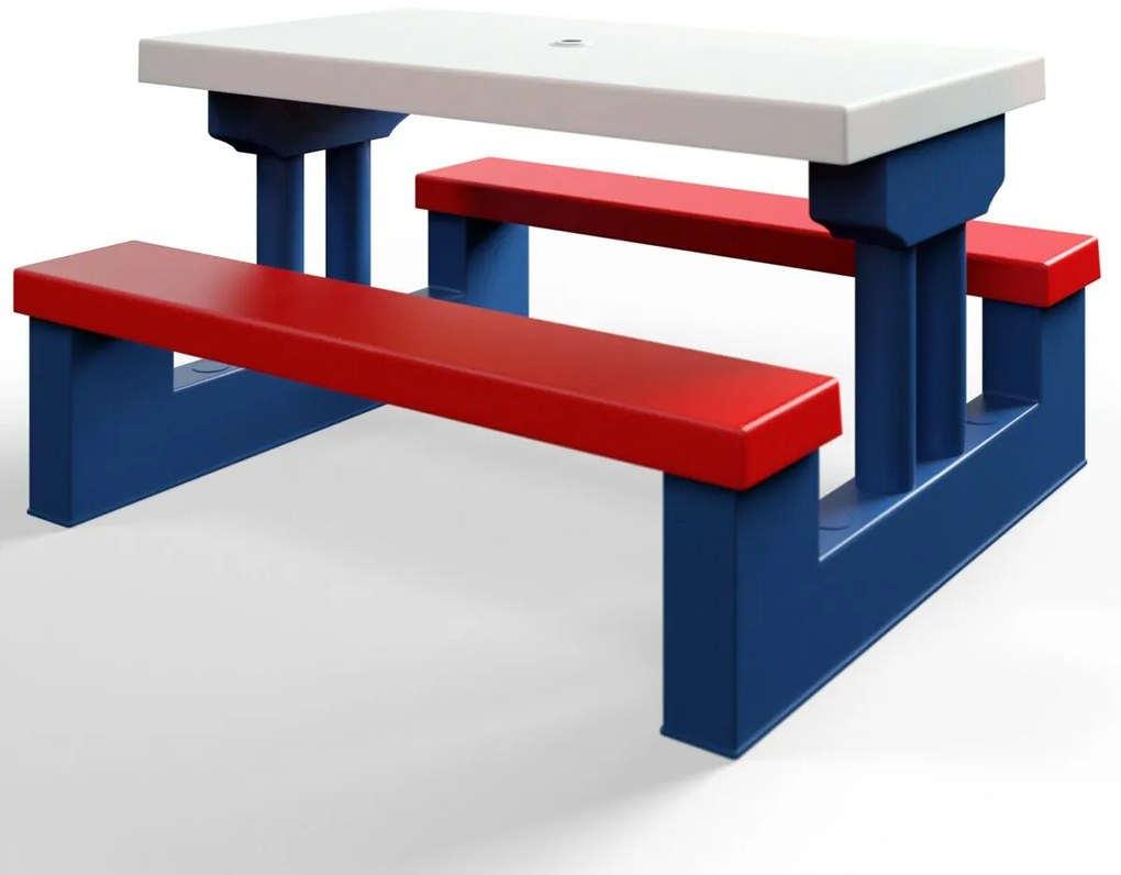 Set de șezut pentru copii cu umbrelă de soare JASMIN, 67x78,5x42,5cm, albastru/alb/roșu Spielwerk