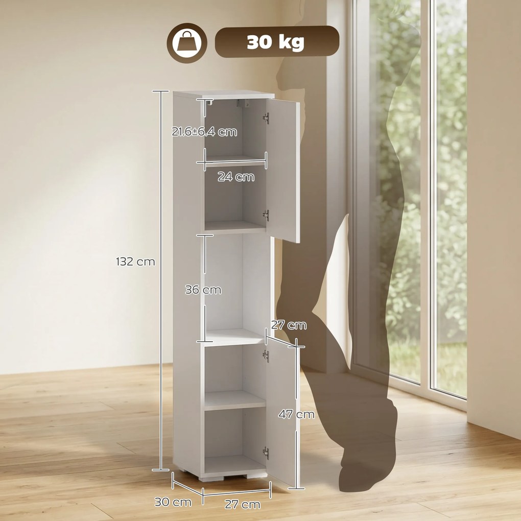 HOMCOM Dulap Multimedia Slim cu 5 Rafturi Reglabile, Alb | Aosom Romania