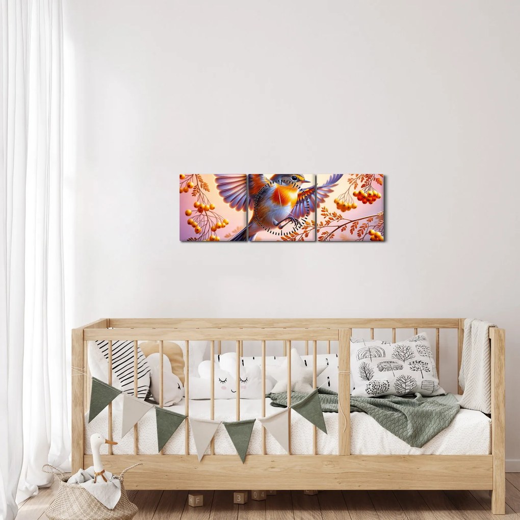 Tablou - Pasăre cu scoruș (cu ceas) (90x30 cm)