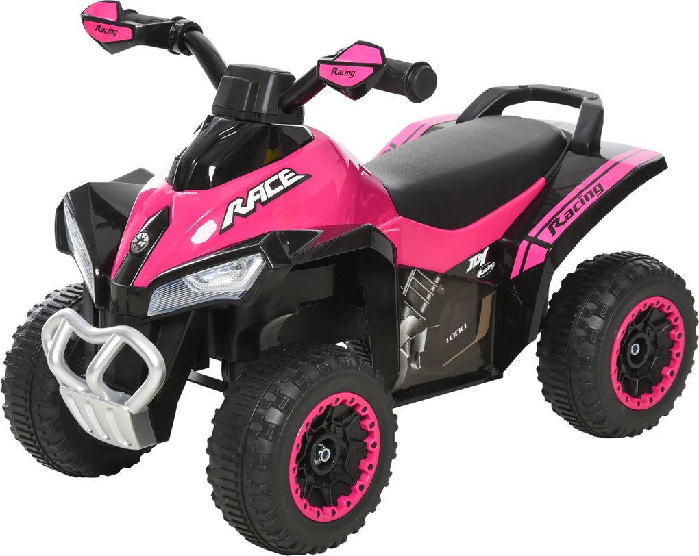 ATV Jucarie pentru copii Ride On cu lumini si sunete HOMCOM, miscare prin impingere varsta recomandata 18-36 luni, roz, 67,5x38x 44cm | Aosom Romania