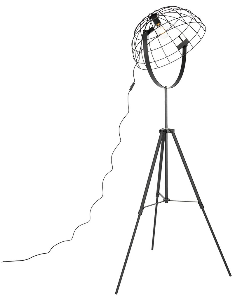 Lampă de podea industrială cu trepied neagră 50 cm reglabilă - Hanze