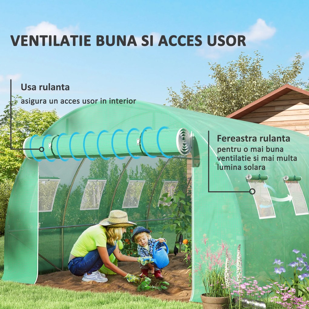 Outsunny Prelata Sera 6×3×2 m – Cu 12 Ferestre, Usa Rulanta si Margini | Aosom Romania