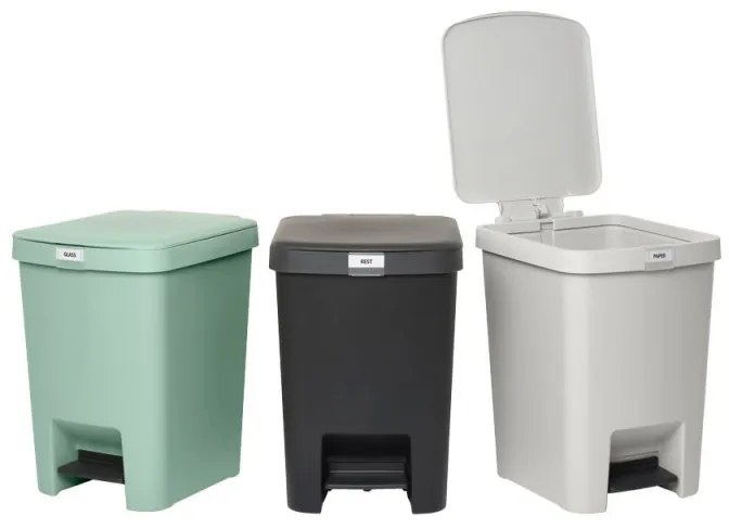 Coș cu pedală Brabantia StepUp 1008482, 25 L, Materiale ecologice, Deschidere mare, Gri închis