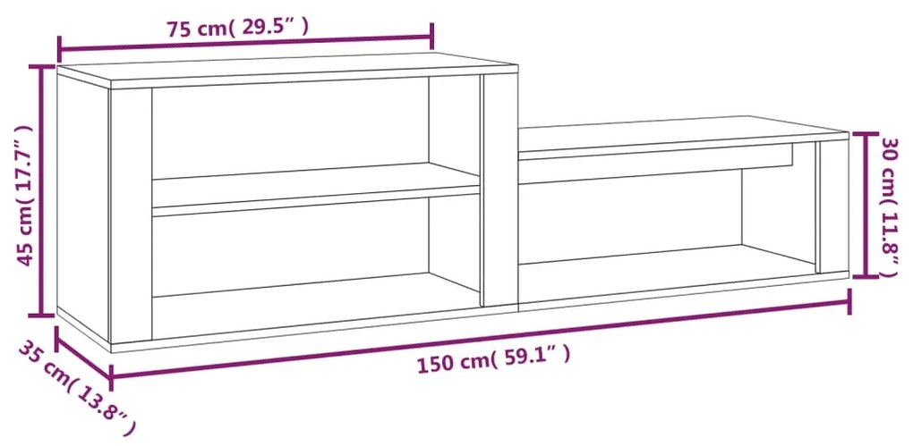 Pantofar, gri sonoma, 150x35x45 cm, lemn prelucrat 1, sonoma gri