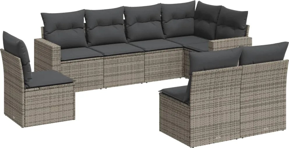 vidaXL Set canapele de grădină cu perne, 8 piese, gri, poliratan