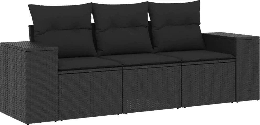 vidaXL Set mobilier de grădină cu perne, 3 piese, negru, poliratan