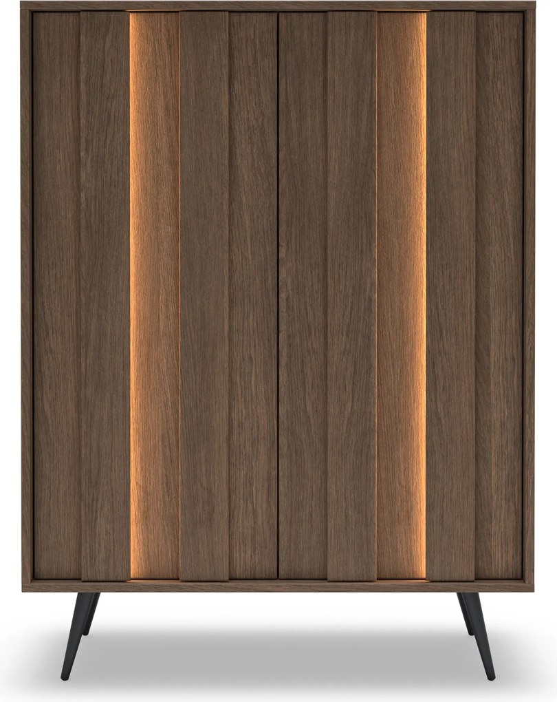 Comodă înaltă Flaro 93 cm cu iluminare - stejar dunin