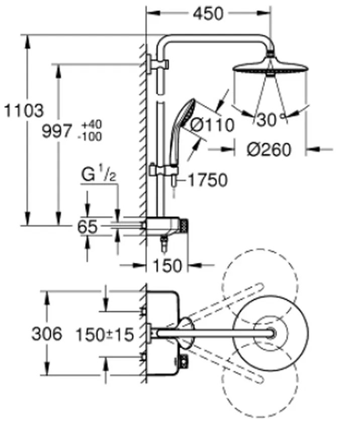 Set de dus 260 Mono cu termostat, crom