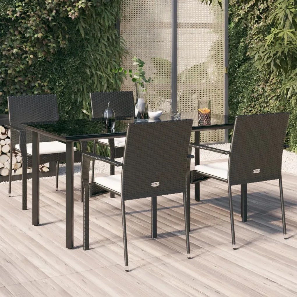 3185134 vidaXL Set mobilier de grădină cu perne, 5 piese, negru, poliratan