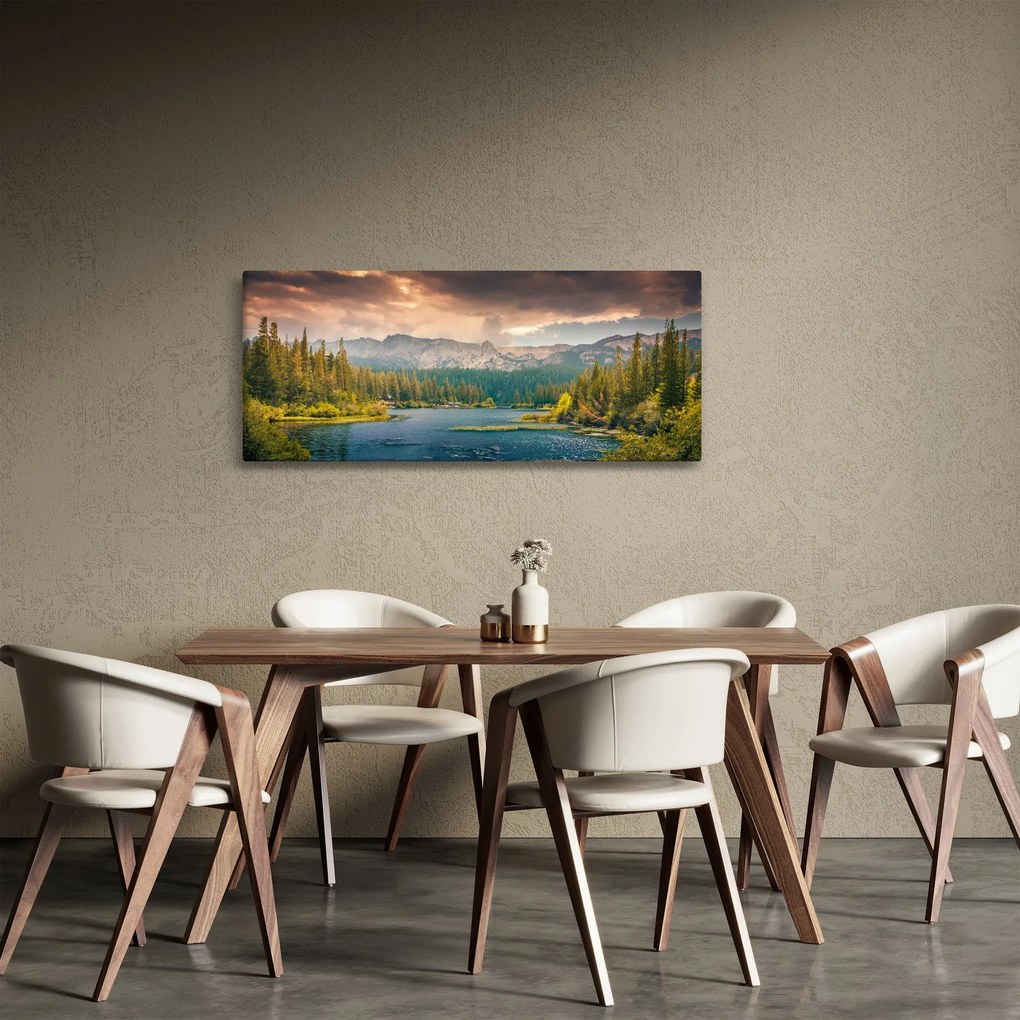 Tablou cu râu montan și munți (120x50 cm)