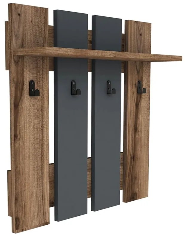 Cuier de perete gri antracit/în culoare naturală cu raft cu aspect de lemn de nuc Mita – Puqa Design