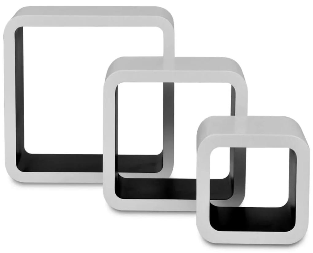 Rafturi de tip cub din MDF pentru carti DVD-uri, Alb-Negru, 3 buc. 3, Negru