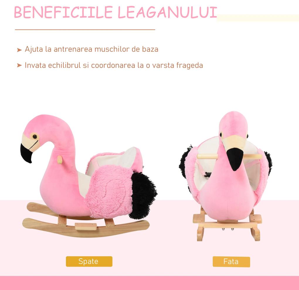 HOMCOM Balansoar Flamingo pentru Copii, Leagăn Moale din Pluș pe Structură de Lemn, Jucărie Interactivă 60x33x52cm Roz | Aosom Romania