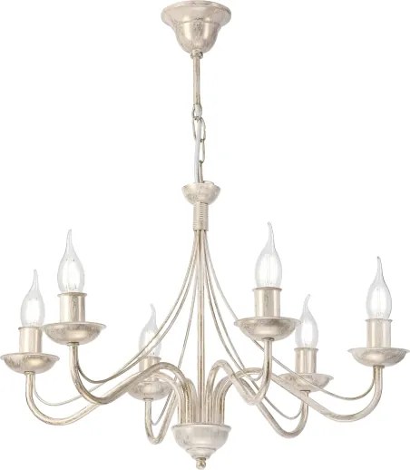 Candelabru suspendat pe lanț ANTON 6xE14/60W/230V, finisaj alb patinat